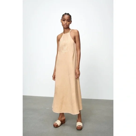 Zara | Dresses | Zara Embroiled Linen Blend Dress Beigepink Dress | Poshmark